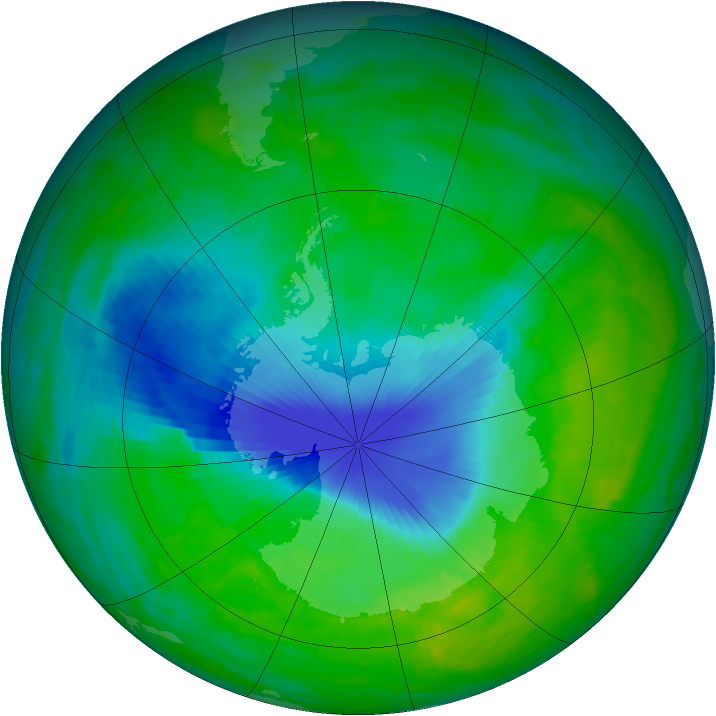 Antarctic ozone map for 04 December 1992